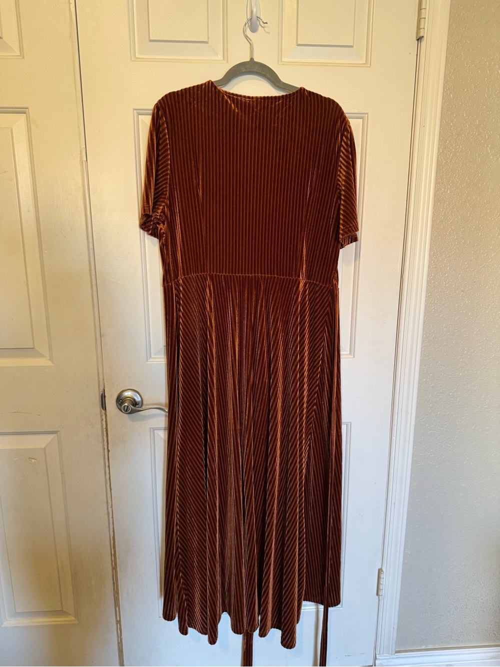 Women's Burnt Orange Velvet V Neck Wrap Dress - Picture 9 of 15